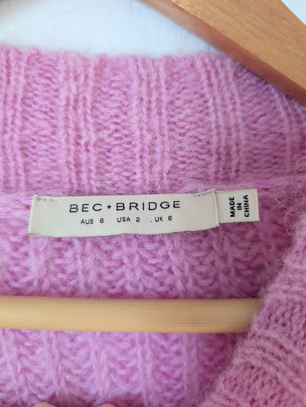 Bec + Bridge Pastel Light Pink Baby Knit Mohair Wool Mockneck Jumper Sweater - Picture 3 of 6
